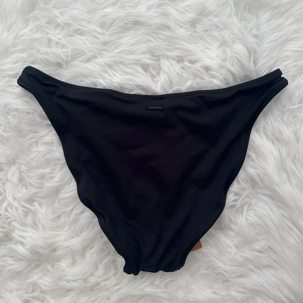 Skims Signature Swim Dipped Mid Coverage Bikini Bottom Onyx Size Medium